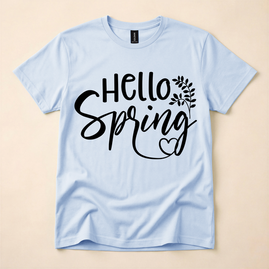 Hello Spring Floral Script Graphic Tee