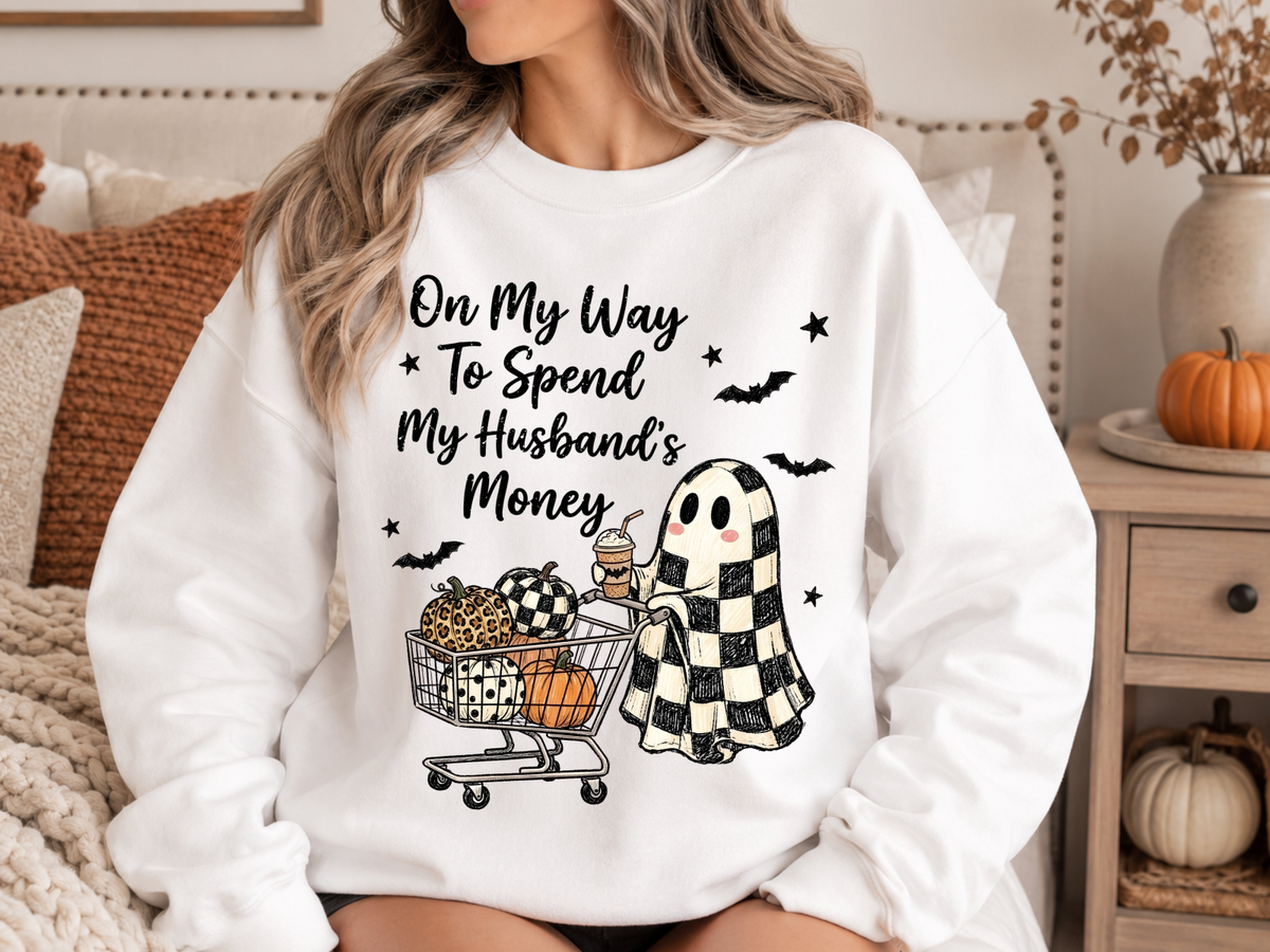 On My Way to Spend My Husband’s Money Ghost Halloween Graphic Tee