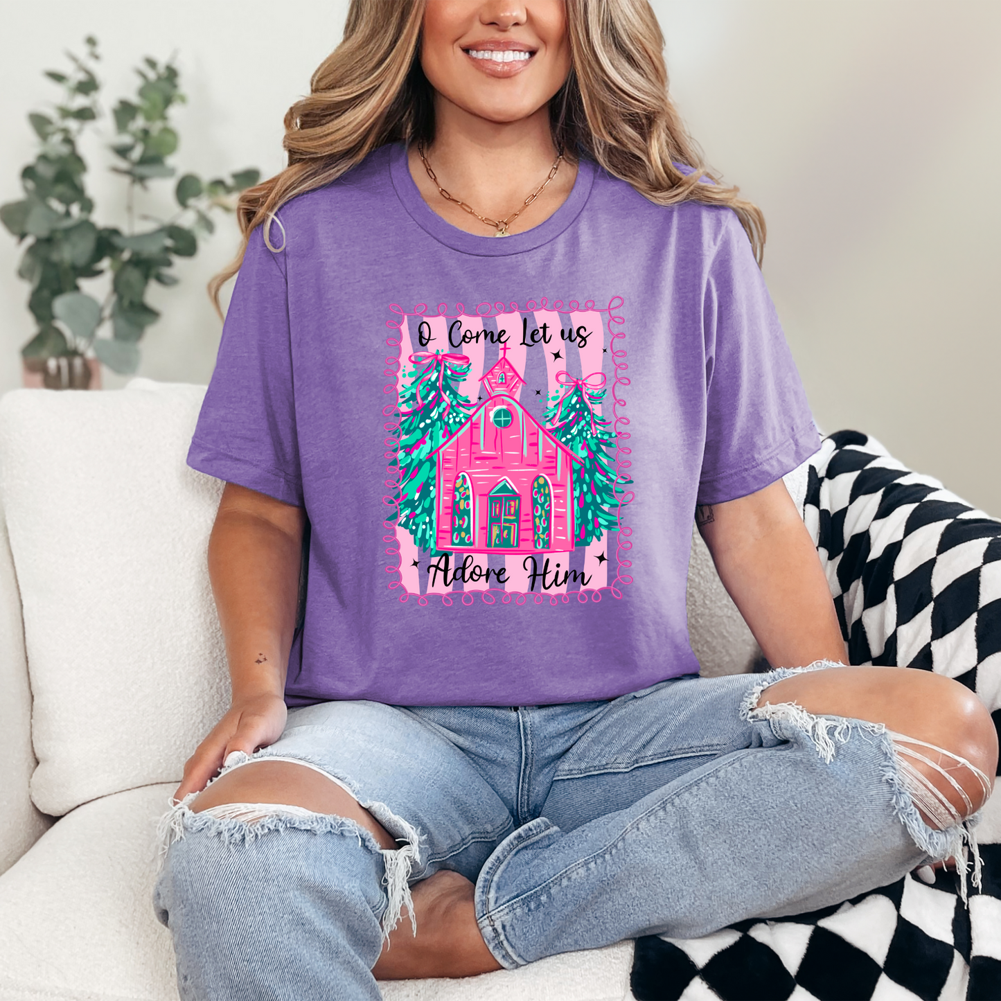 Let Us Adore Him Pink Graphic Tee