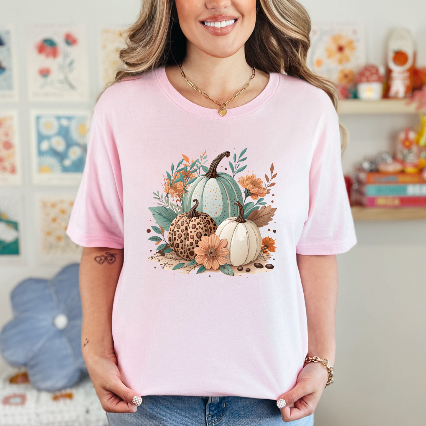 Boho Pumpkins Floral Graphic Tee