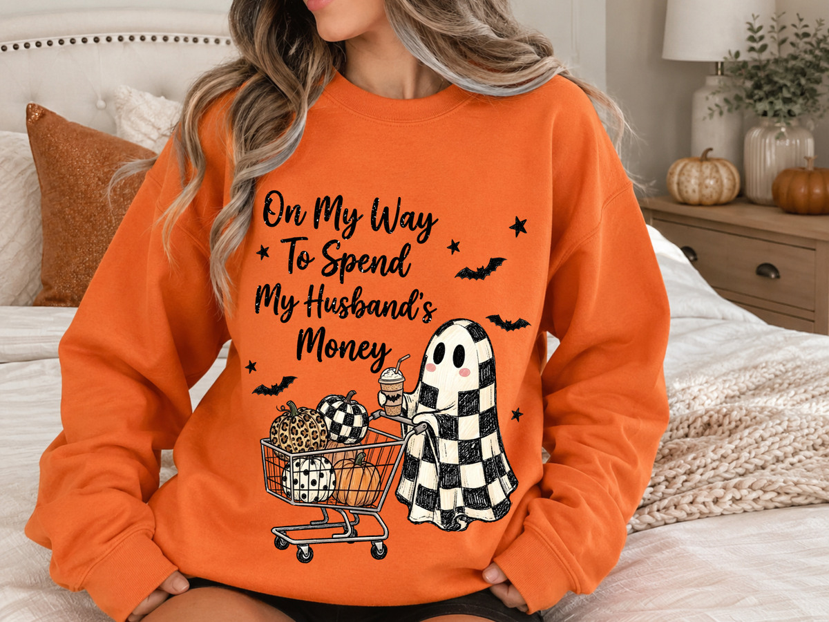 On My Way to Spend My Husband’s Money Ghost Halloween Graphic Tee