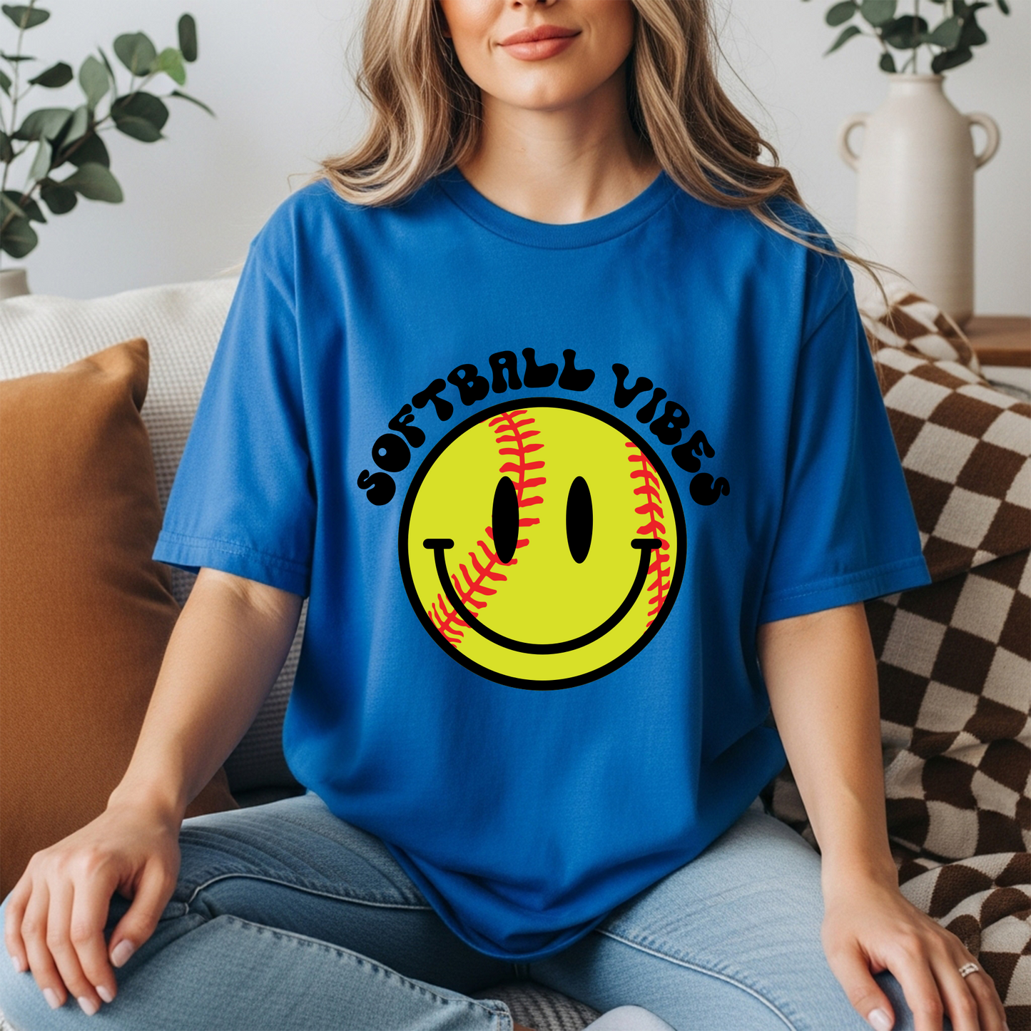 Softball Vibes Smiley Tee – Cute Game Day Softball Shirt