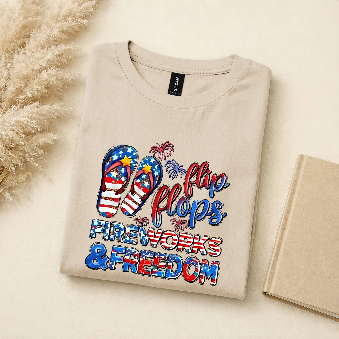 Flip Flops, Fireworks & Freedom Patriotic Graphic Tee