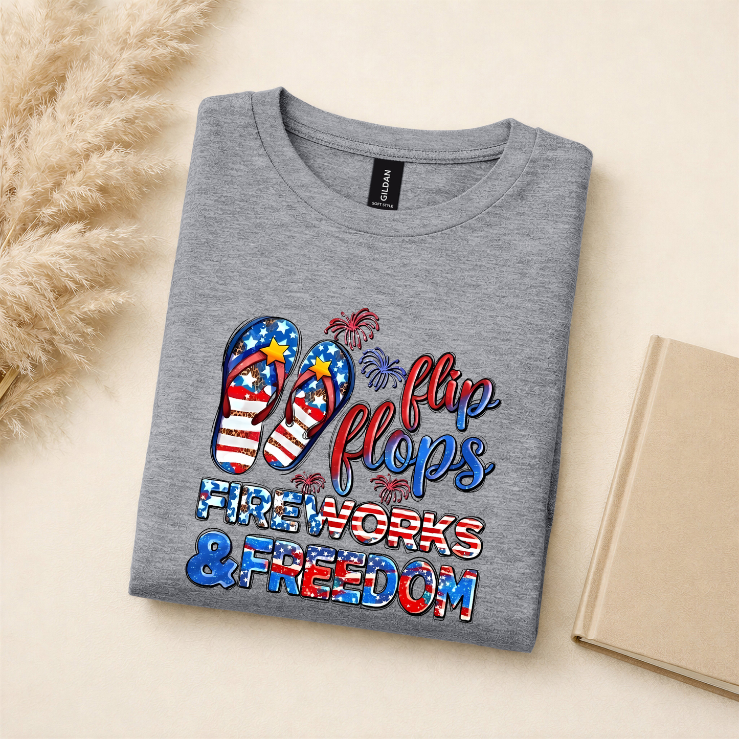 Flip Flops, Fireworks & Freedom Patriotic Graphic Tee