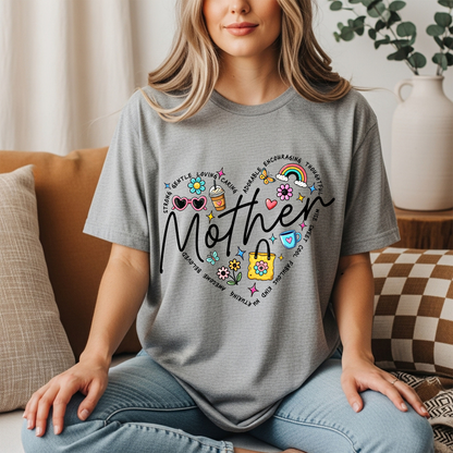 Mother Heart Graphic Tee – Cute & Colorful Mom Life Shirt