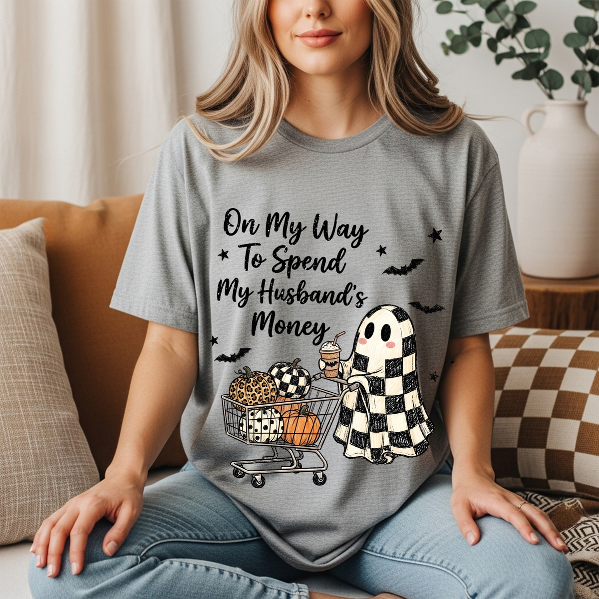 On My Way to Spend My Husband’s Money Ghost Halloween Graphic Tee