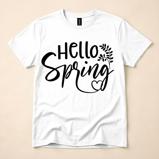 Hello Spring Floral Script Graphic Tee