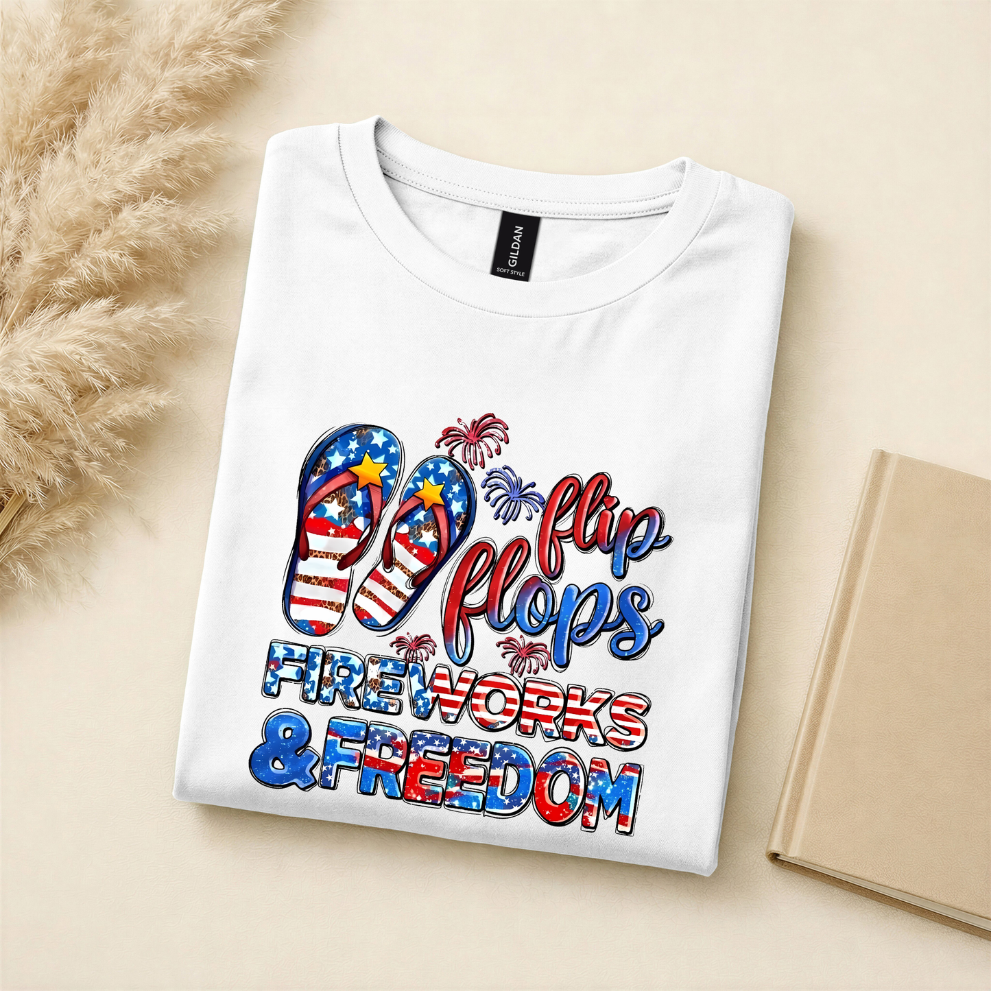 Flip Flops, Fireworks & Freedom Patriotic Graphic Tee