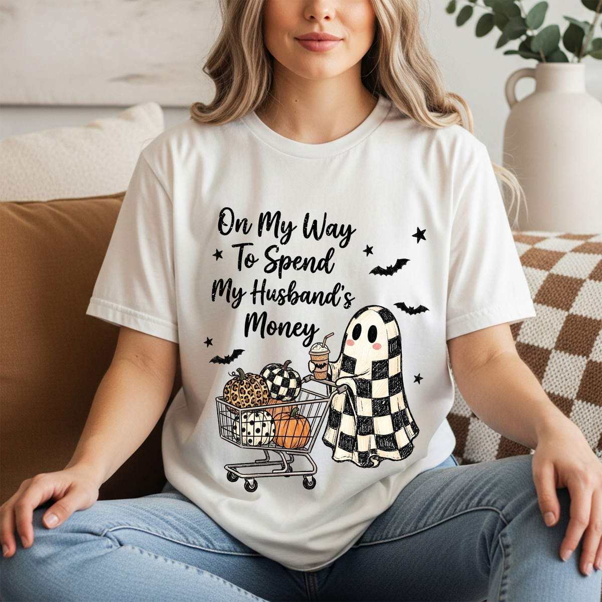 On My Way to Spend My Husband’s Money Ghost Halloween Graphic Tee