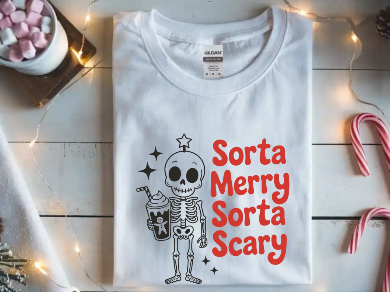 Sorta Merry, Sorta Scary Skeleton Christmas Graphic Tee